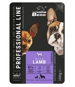 SUPER BENO Pieaugušo maisiņš maziem un vidējiem suņiem ar jēra gaļu 100g