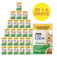CAT CHOW Sterilizēts kaķu barība ar vistas gaļu un baklažāniem mērcē 85g - 20 SASKAITES + 6 BEZ MAKSAS !!!