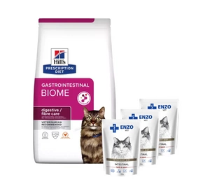 HILL'S PD Prescription Diet Feline Gastrointestinal Biome 1,5kg + ENZO VET Intestine ar jēra gaļu mērcē kaķiem 3x100g