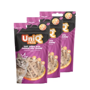 UNIQ PETS kaķu našķi - mīkstas laša strēmelītes ar tašurīnu 50g