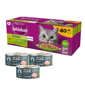 WHISKAS Adult paketėliai 40 x 85 g Fishy Treats - mitrnas maistas pieaugušajiem katėms drebučiuose (ar lašiša, tunu, menke, balta zivimi)