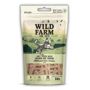 WILD FARM mīkstas laša sloksnes ar taurīnu 50g kaķu kārums