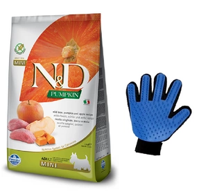 Farmina N&D Pumpkin Grain Free suņu ābolu un ābolu šķirnes suns BOAR AND APPLE ADULT MINI 7kg + bezmaksas ķemmēšanas cimds