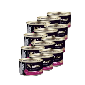 Miamor Feine Filets in jelly - mitrā kaķu barība vistas gaļa ar šķiņķi un rīsiem100g kārba