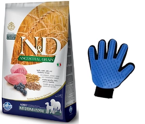 Farmina N&D LAMB BLUEBERRY MEDIUM MAXI 12kg + bezmaksas ķemmēšanas cimds