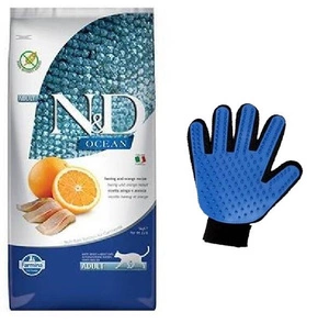 Farmina N&D Ocean feline HERRING & ORANGE ADULT 5kg + bezmaksas ķemmēšanas cimds