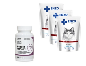ENZO VET Hepatic putnu gaļas pastēte kaķiem 3x100g + LAB-V Hepato Protect 45 kapsulas