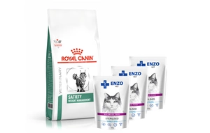 ROYAL CANIN Satiety Support Weight Management SAT 34 6kg + ENZO VET Sterilizēta diēta sterilizētiem kaķiem ar tītara želejām 3x100g