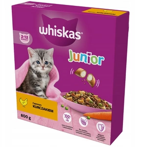 WHISKAS Junior 800 g - sausā barība kaķēniem, ar gardu vistas gaļu