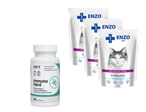 ENZO VET Sterilizēts uzturs sterilizētiem kaķiem ar tītara želeju 3x100g + LAB-V Immuno Hard 45 kapsulas