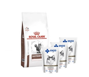 ROYAL CANIN Gastro Intestinal GI 32 4kg CAT + ENZO VET zarnas ar jēra gaļu mērcē kaķiem 3x100g