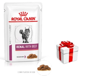ROYAL CANIN Renal ar liellopu gaļu 12x85g kanna + STAIGMENA KATEI