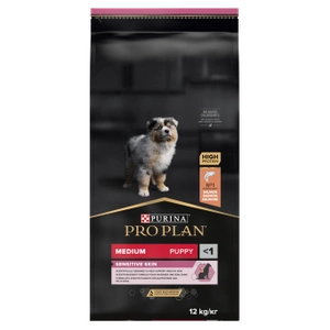 Purina Pro Plan Medium Puppy Sensitive Optiderma, lasis un rīsi 12kg