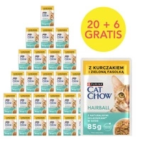 CAT CHOW Hairball kaķu barība ar vistas gaļu un zaļajām pupiņām mērcē 85g - 20 izmēri + 6 BEZMAKSAS!!!