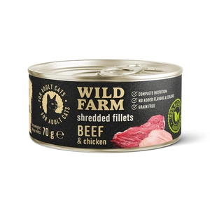 WILD FARM Fillets Beef&Chicken 70g - mitrā kaķu barība bez graudiem, fileja buljonā