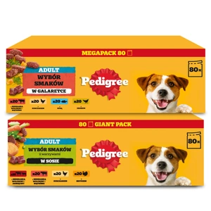 PEDIGREE® Adult mitrā barība pieaugušiem suņiem, Izvēles garšas mērcē, 80 x 100 g