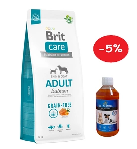 BRIT CARE Grain-free Adult Salmon 12kg + LAB V Laša eļļa suņiem un kaķiem 500ml 5% IZSLĒGTS