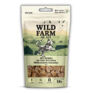 WILD FARM mīkstas vistas sirsniņas 50g kaķu našķi pret spalvām