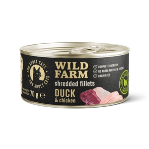 WILD FARM Fillets Duck&Chicken 70g - mitrā kaķu barība bez graudiem, fileja buljonā