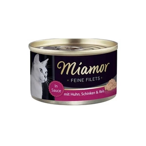 Miamor Feine Filets in jelly - mitrā kaķu barība vistas gaļa ar šķiņķi un rīsiem100g kārba