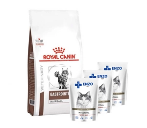ROYAL CANIN Skin Hairball Gastrointestinal 2kg + ENZO VET Zarnas ar jēra gaļu mērcē kaķiem 3x100g