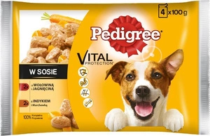 PEDIGREE Adult maisiņš 4x100g - mitrā suņu barība mērcē (ar liellopu un jēra gaļu, ar tītaru un burkāniem)
