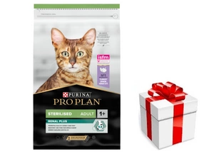 PRO PLAN Sterilizēta barība kaķiem ar bagātīgu nieru un tītara saturu 10kg + STAIGMENA KATEI
