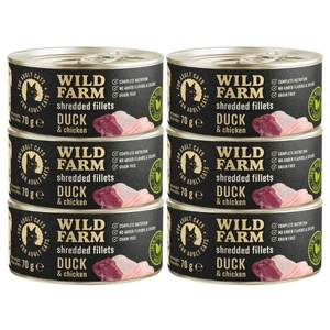 WILD FARM Fillets Duck&Chicken 70g - mitrā kaķu barība bez graudiem, fileja buljonā