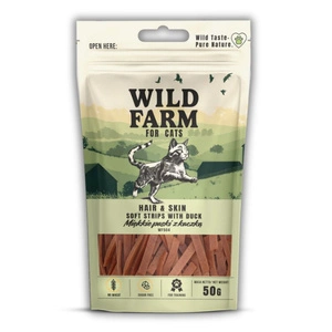 WILD FARM mīksto pīļu matiņu un ādas sloksnes 50g kaķu kārums