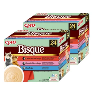 INABA Cat Ciao Bisque - papildbarība kaķiem krēmzupa ar vistas gaļu, liellopu gaļu, tunci un lasi 24x40g