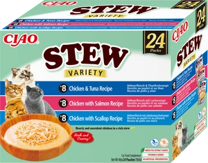 INABA Cat Ciao Stew - papildbarība kaķiem ar vistas, tunča, laša un ķemmīšgliemežu garšu 24x40g
