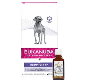 EUKANUBA Dermatosis FP 12kg + Lab-V 100% laša eļļa visu vecumu suņiem un kaķiem 100ml auksti spiesta