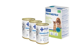 Virbac Pronefra 180ml + ENZO VET Hipoalerģiska diēta ar tītaru gaļu suņiem 3x400g