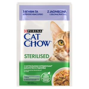 CAT CHOW Sterilizēts ar jēra gaļu un zaļajām pupiņām mērcē 85g