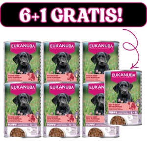 EUKANUBA Mitrā barība kucēniem, bagāta ar liellopu gaļu un ķirbjiem 400 g