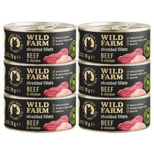 WILD FARM Fillets Beef&Chicken 70g - mitrā kaķu barība bez graudiem, fileja buljonā