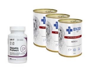 ENZO VET Hepatic suņiem 3x400g + LAB-V Hepato Protect 45 kapsulas