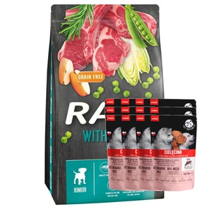 DOLINA NOTECI Rafi Junior sausā barība su jēra gaļu 10 kg + PetRepublic JUNIOR 12x100g