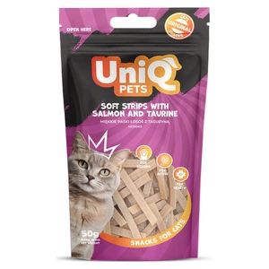UNIQ PETS kaķu našķi - mīkstas laša strēmelītes ar tašurīnu 50g