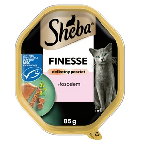 SHEBA Finesse paplāte 85 g - mitrā pilnvērtīga barība pieaugušiem kaķiem, ar lasi, pastētē