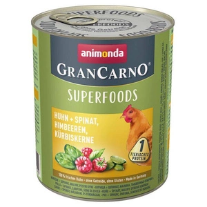 ANIMONDA GranCarno Superfoods Adult Dog Vistas gaļa, spināti, avenes, ķirbju sēklas 800g x6