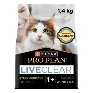 PRO PLAN LiveClear Barība pieaugušiem kaķiem pēc sterilizācijas, bagāta ar tītara gaļu, 1,4 kg