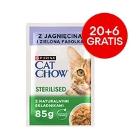 CAT CHOW Sterilizēta kaķu barība ar jēra gaļu un zaļajām pupiņām mērcē 85g - 20 SASKAITES + 6 BEZ MAKSAS !!!