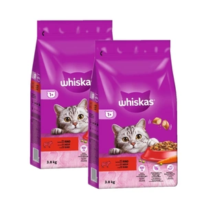 WHISKAS Adult 3,8 kg - sausa pilnvērtīga barība pieaugušiem kaķiem, ar gardu liellopu gaļu