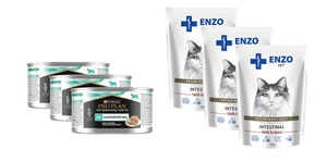 PURINA Veterinary PVD EN CAT 3x195g - kārba + ENZO VET Zarnas ar jēra gaļu mērcē kaķiem 3x100g