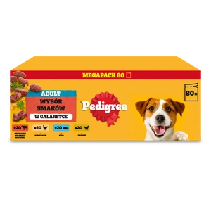 PEDIGREE® Pieaugušo suņu mitrā barība, Izvēle no garšām želejā, maisiņā 80 x 100 g