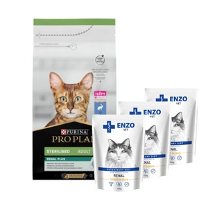 PRO PLAN Sterilizēta Renal Plus trušiem bagāta barība kaķiem 1,5kg