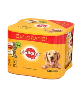 PEDIGREE Adult 3+1 BOX 4X400G - JELL-O mitrā barība su suņiem (2x AR VISU, 2x AR PIENU)