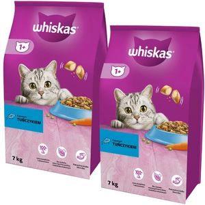 WHISKAS Adult 2x7kg - sausā kaķu barība ar tunci un dārzeņiem