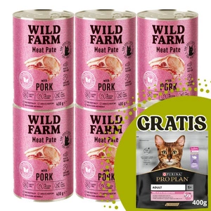 WILD FARM Paēte ar cūkgaļu 400g - bezglutēna barība kaķiem
